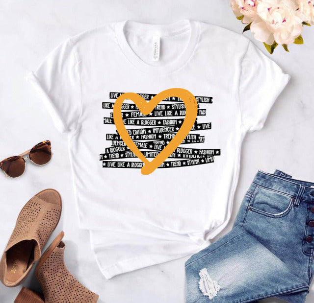 Heart flower print ladies T-shirt