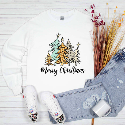 Merry Christmas Raglan, Christmas Trees Long Sleeved Shirt